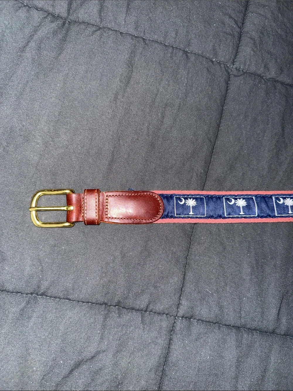 Preston Navy & Red Woven Strap Belt with Brown Leather